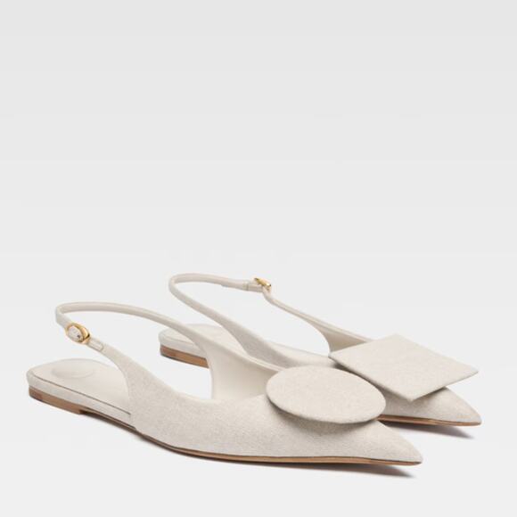 JACQUEMUS | Les Slingbacks Duelo P in Light Greige Linen Flats 38 / US 7 - Picture 1 of 16